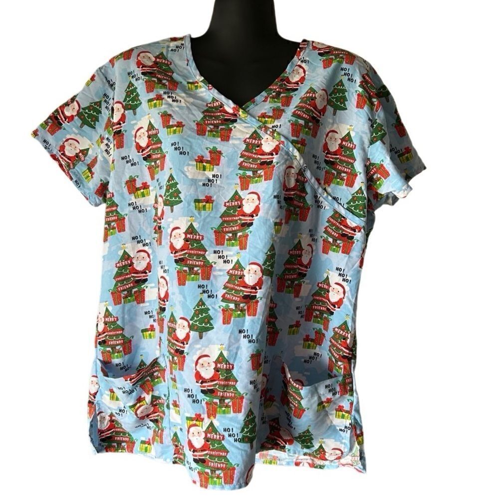 Wear for Care v neck scrubs top short sleeve women’s large Christmas holiday